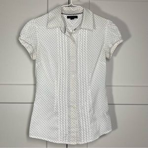 Tommy Hilfiger Polka Dot Pleated Front Cap Sleeve Blouse White Black Dots NWOT